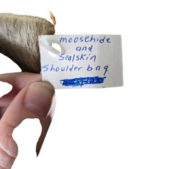 Moosehide and Sealskin Crossbody Bag Half Moon Brown Gray Fur Leather - Picture 8 of 9